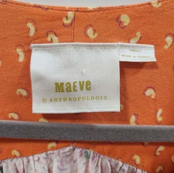 Anthropologie Maeve Ceresco Orange Floral Pleated Peasant Top 🌼 Small  ‎ 💖 - Picture 9 of 11